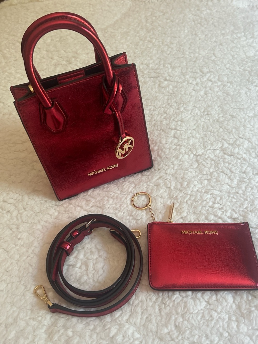 MICHAEL KORS Metallic Red Mini small with Zip Pouch